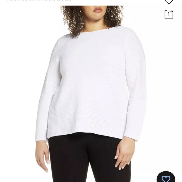Eileen Fisher Ribbed Organic Cotton Linen Jewelneck White Box Tunic 1X $198 NWT - Picture 4 of 16